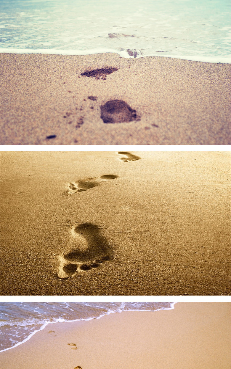 沙滩脚印足迹PPT背景图片