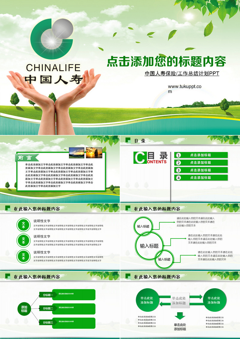 中国人寿保险总结汇报工作汇报计划清新绿色PPT模板