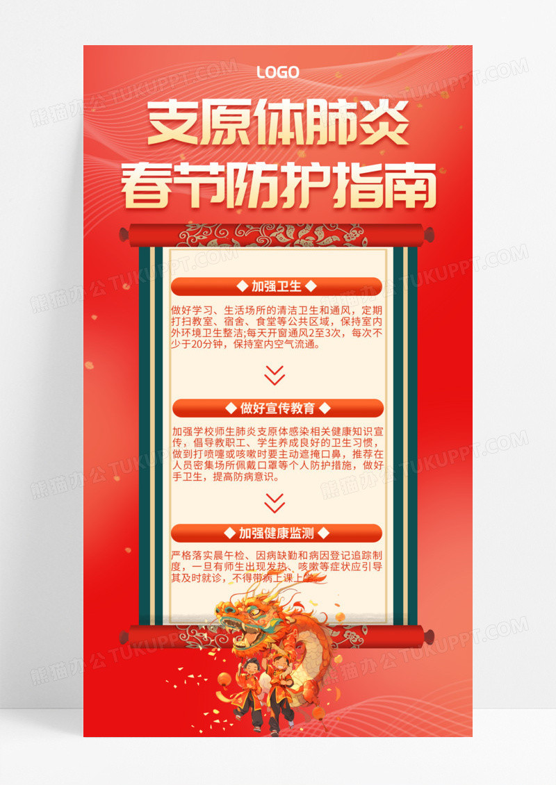 通用红色支原体肺炎春节防护知识科普手机宣传海报