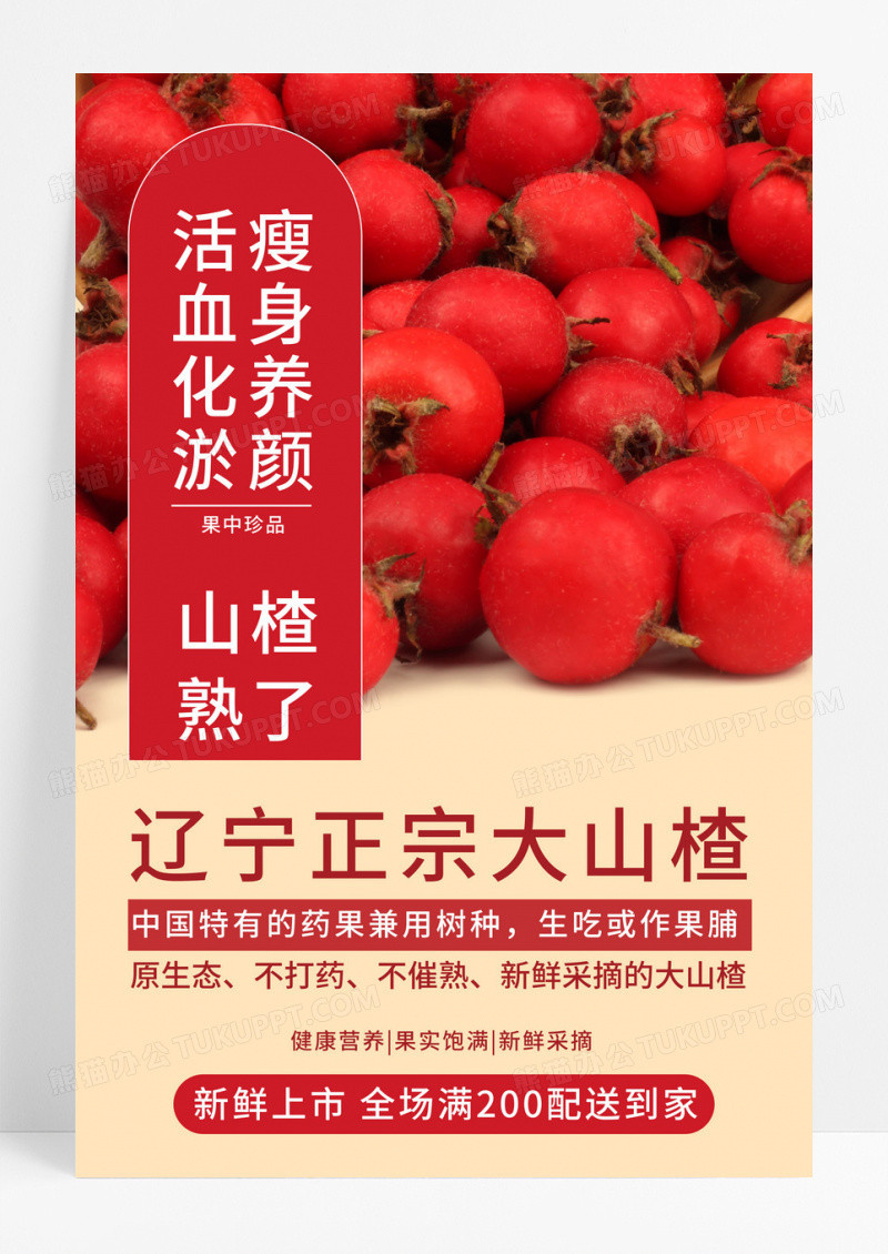 红色简约瘦身养颜活血化瘀山楂秋天水果海报.PSD
