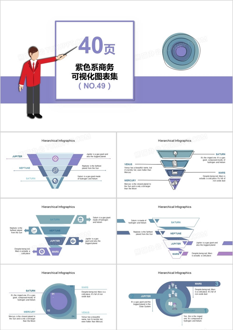 40页紫色系商务可视化图表集PPT模板