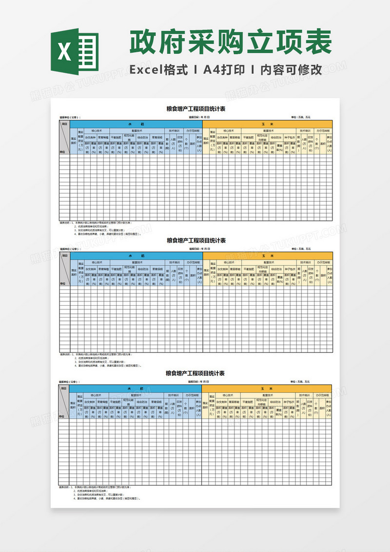 粮食增产工程项目情况统计表Excel模板