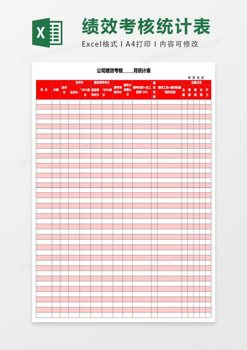 公司绩效考核表Excel表格模板