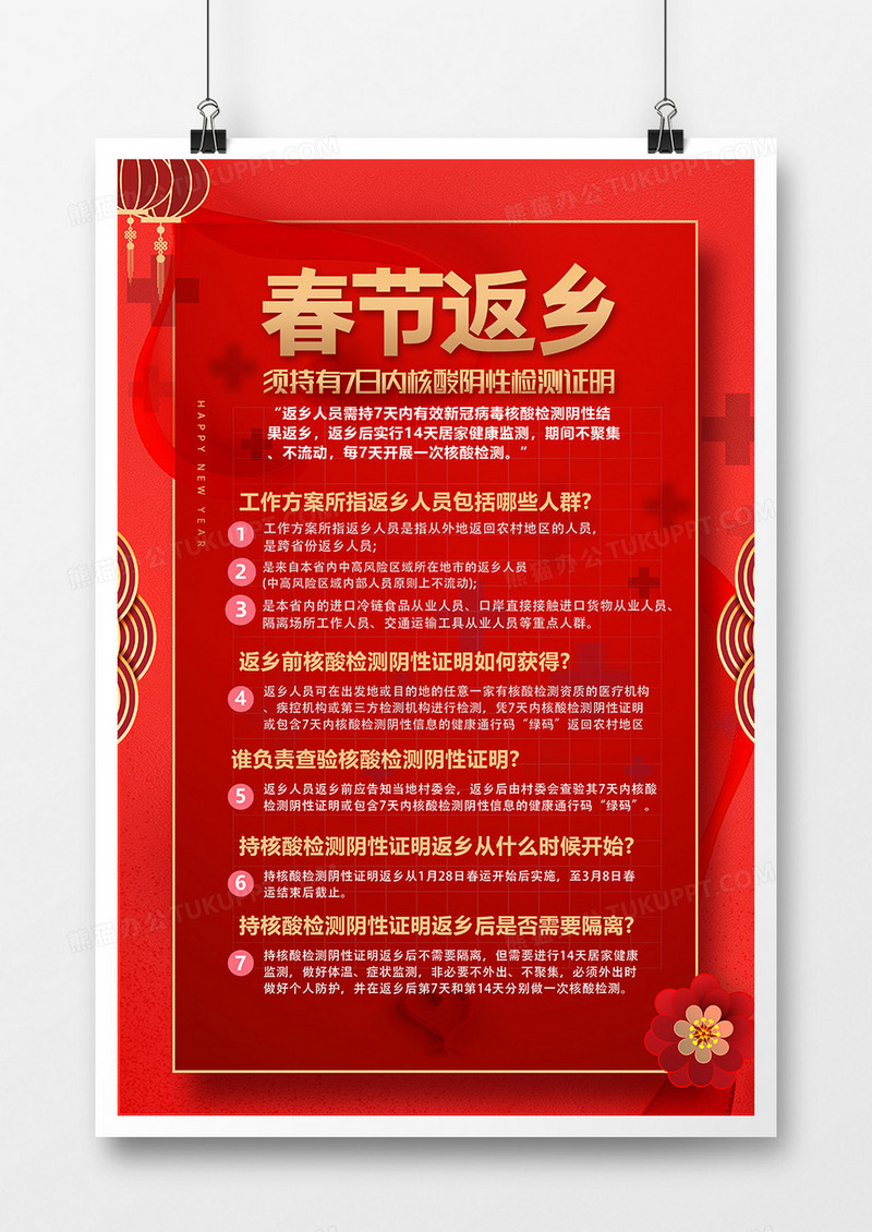 红色春节返乡疫情预防指南政策海报设计