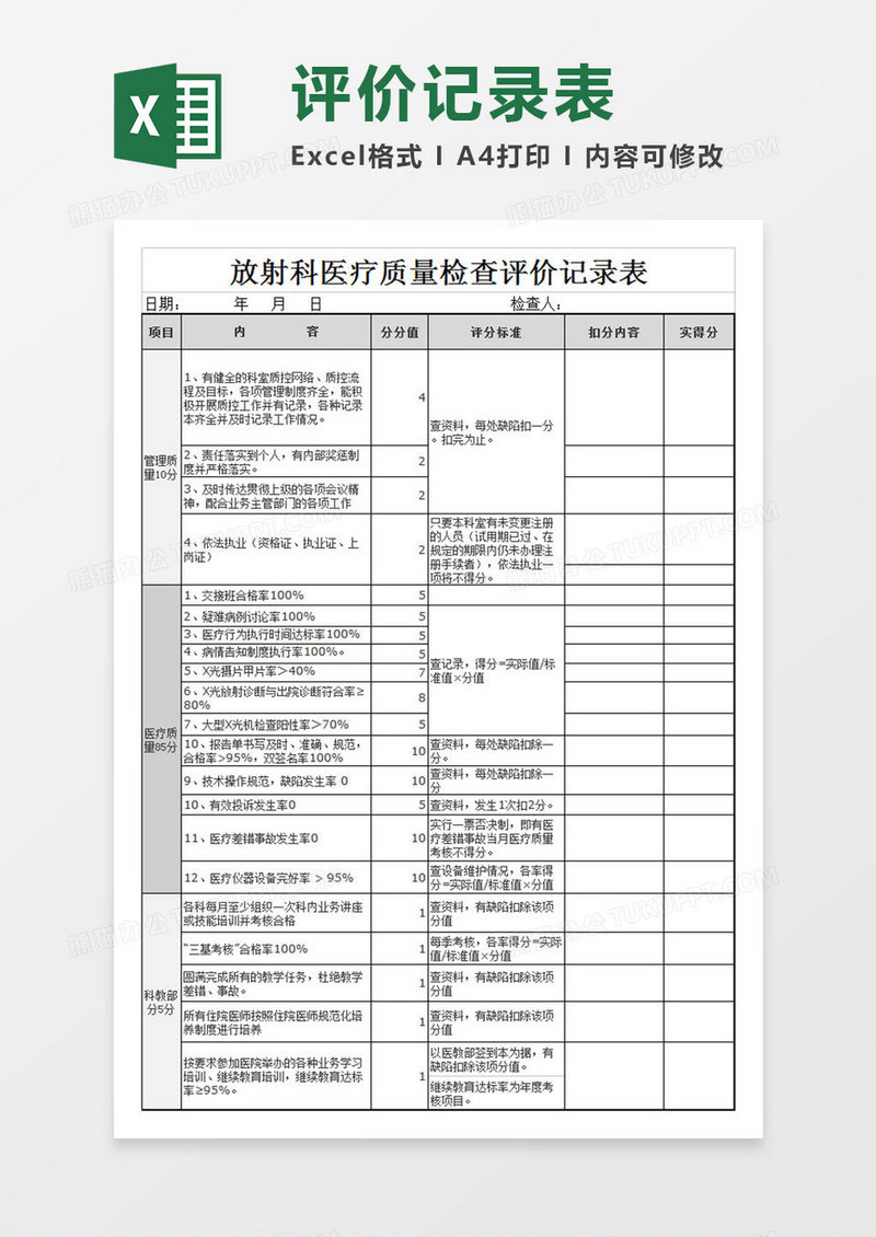 全面质量检查表格excel模板