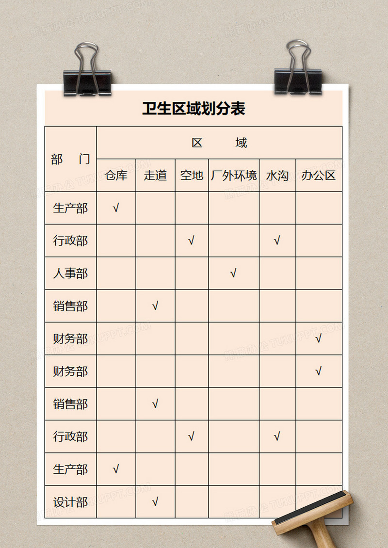 卫生区域划分表excel模板