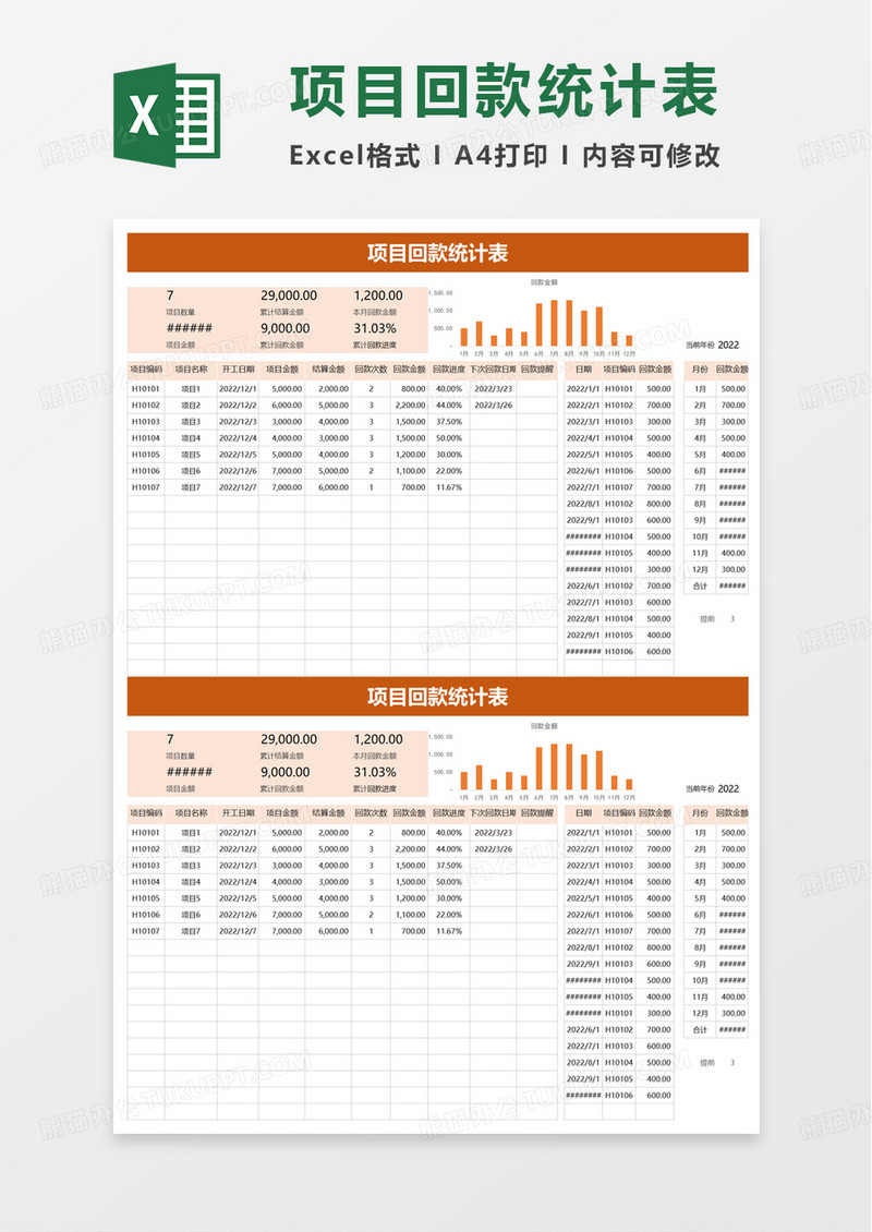 项目回款统计表excel模板