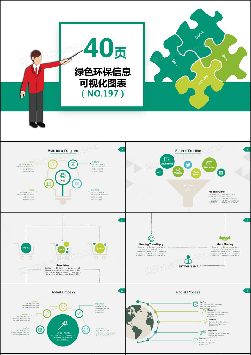 40页绿色环保信息可视化PPT图表