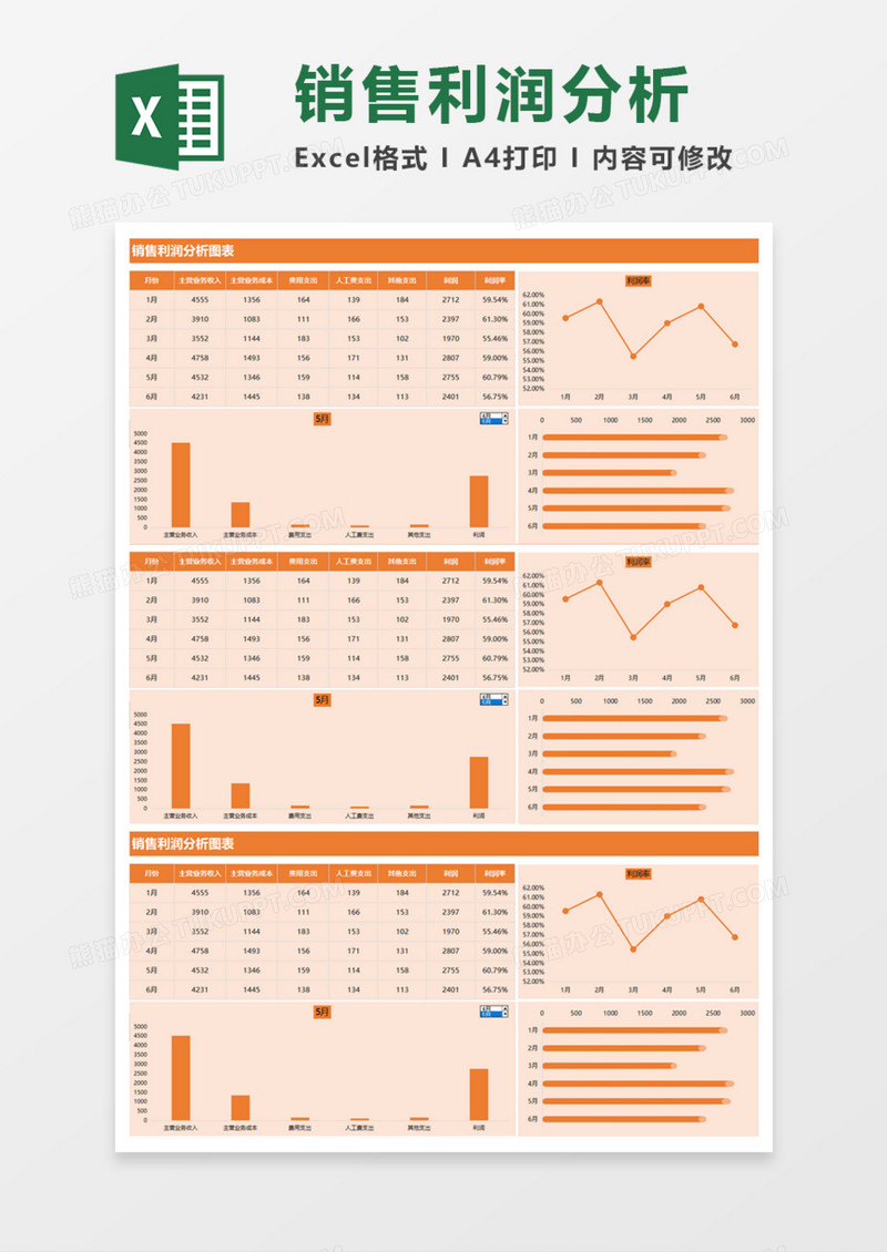 销售利润分析图表Excel模板