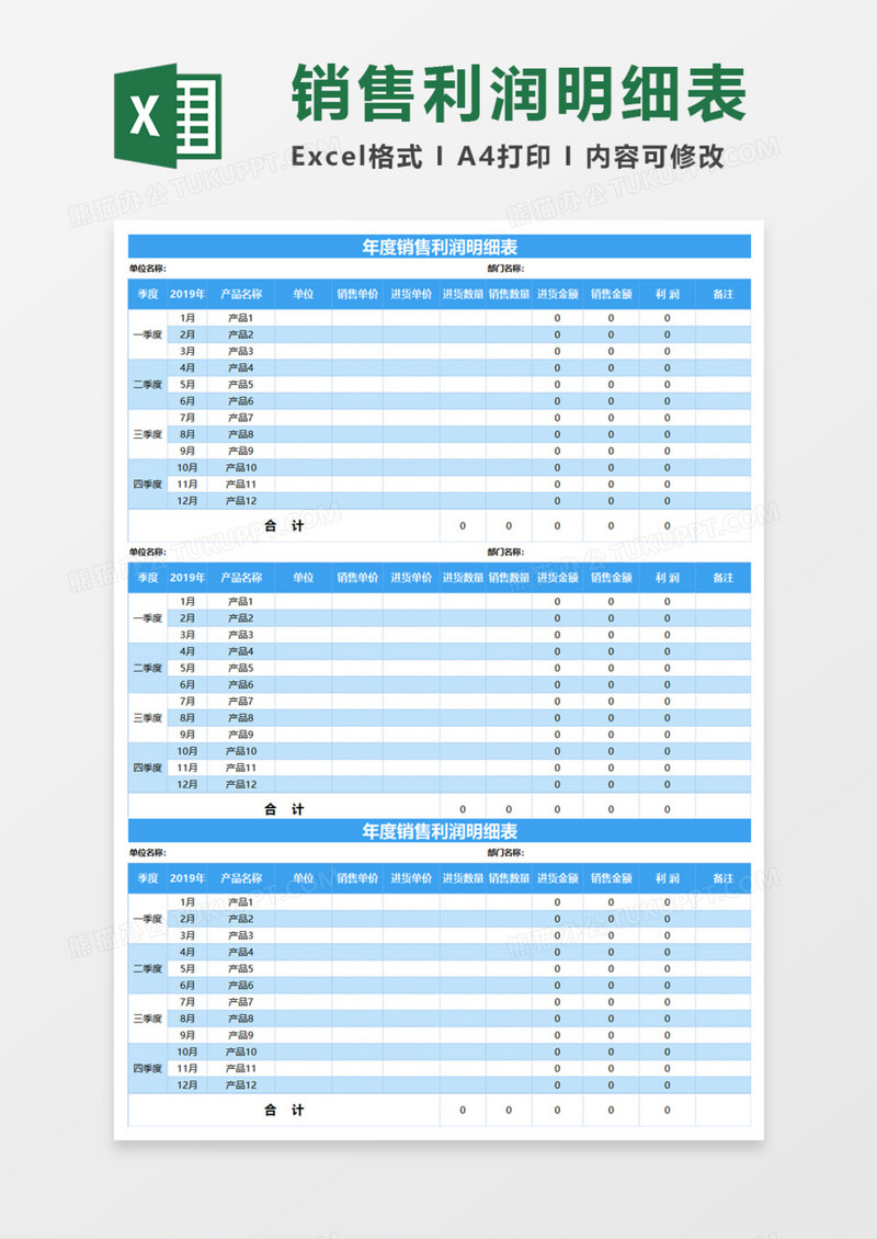 年度销售利润明细表Excel模板