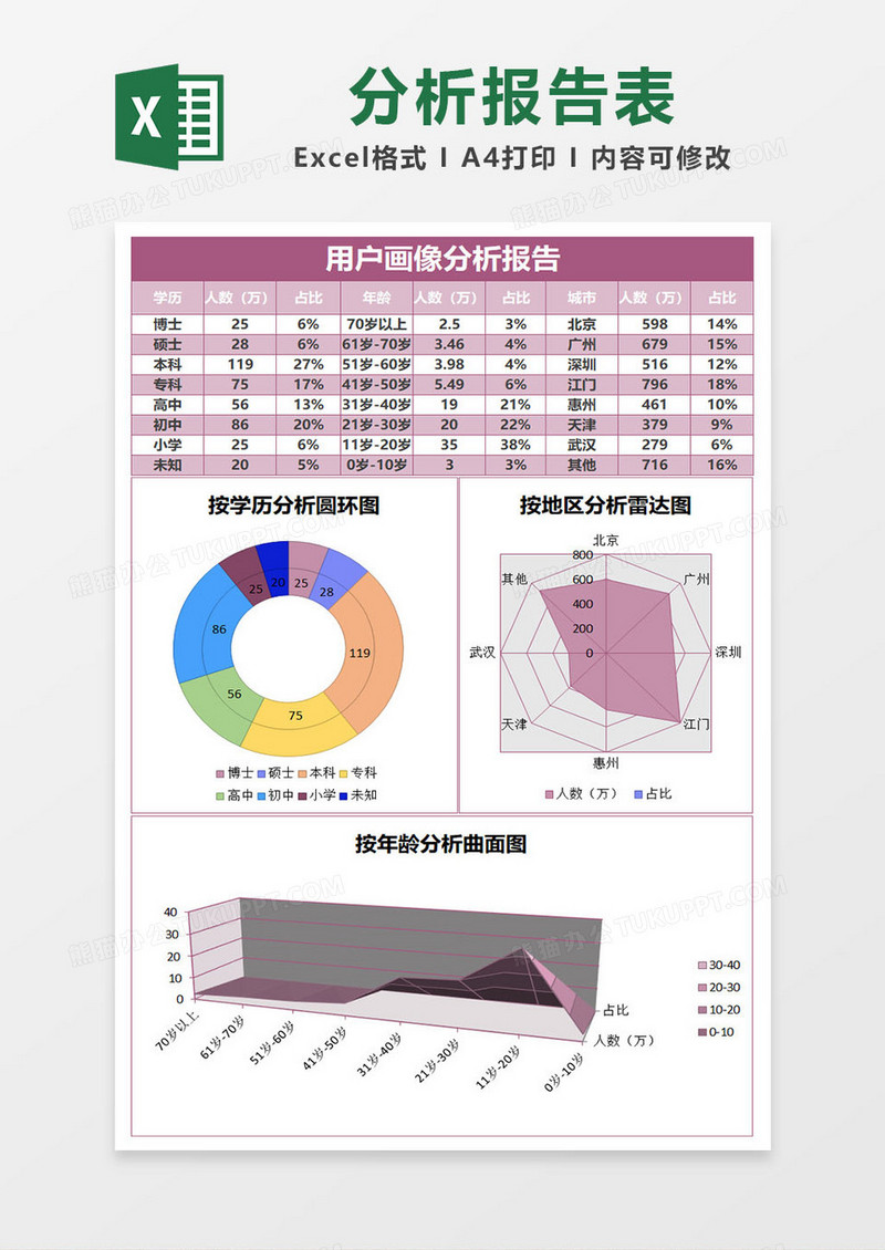 用户画像分析报告excel表格模板