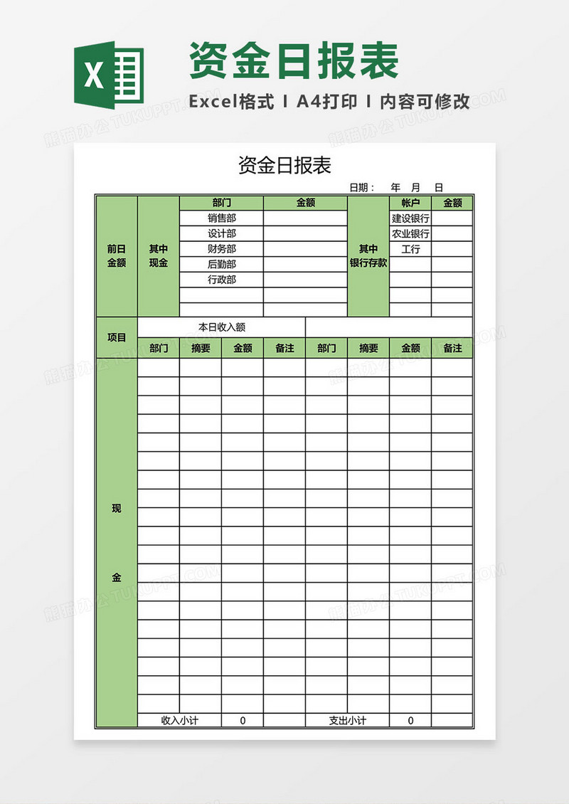 实用资金日报表Excel模板