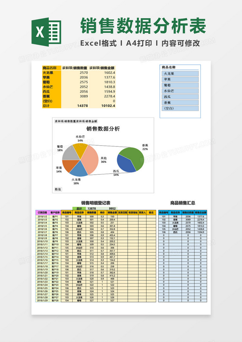 销售登记汇总分析表Excel模板