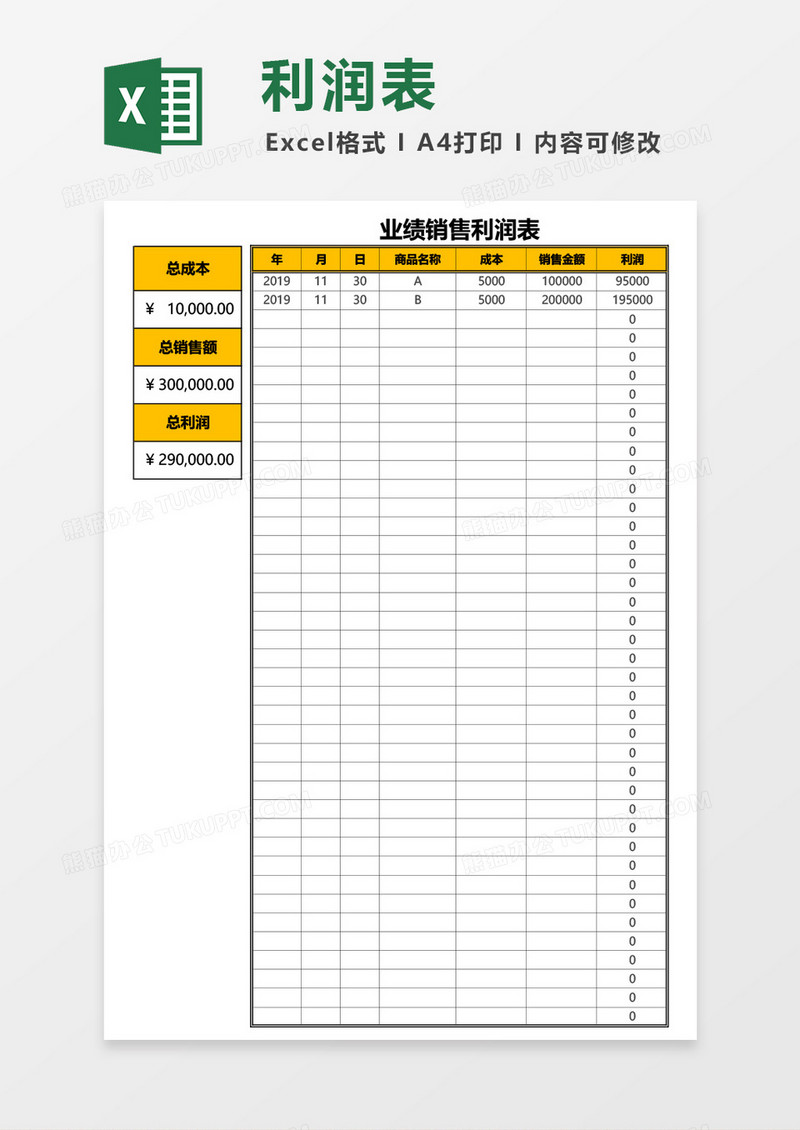 业绩销售利润表Excel模板