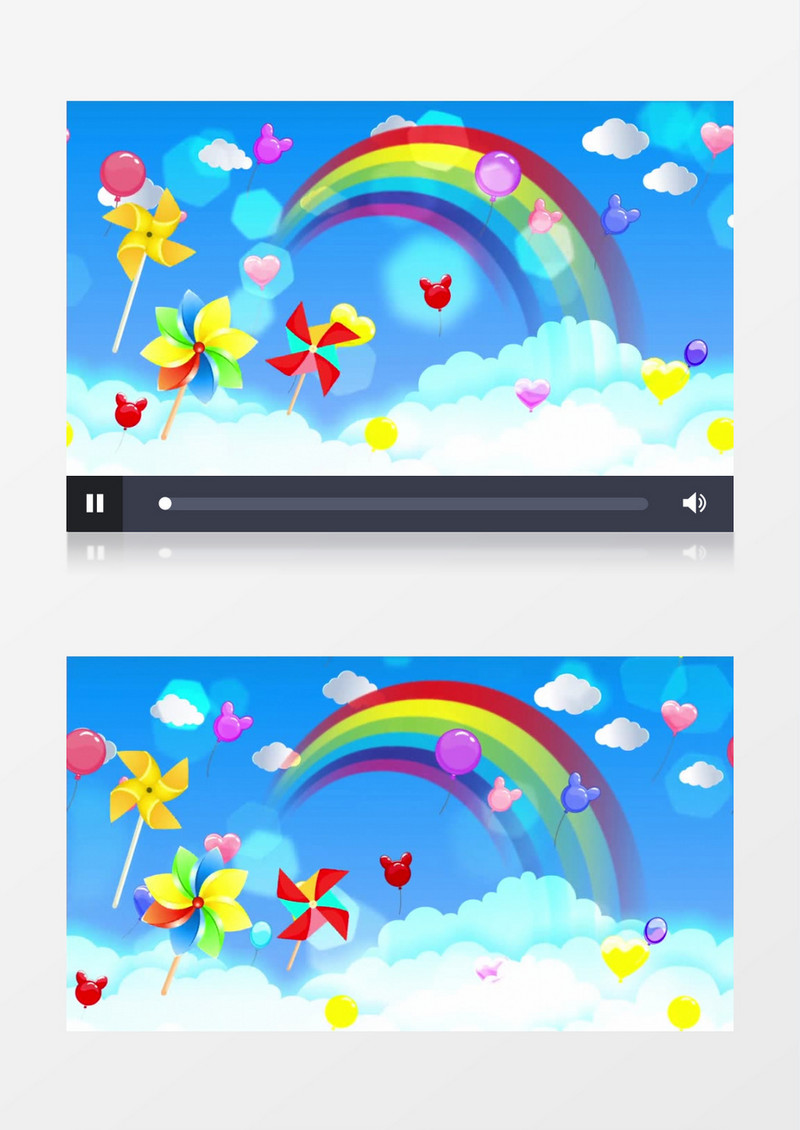 高清动画卡通天空彩虹风车背景视频（有音乐）