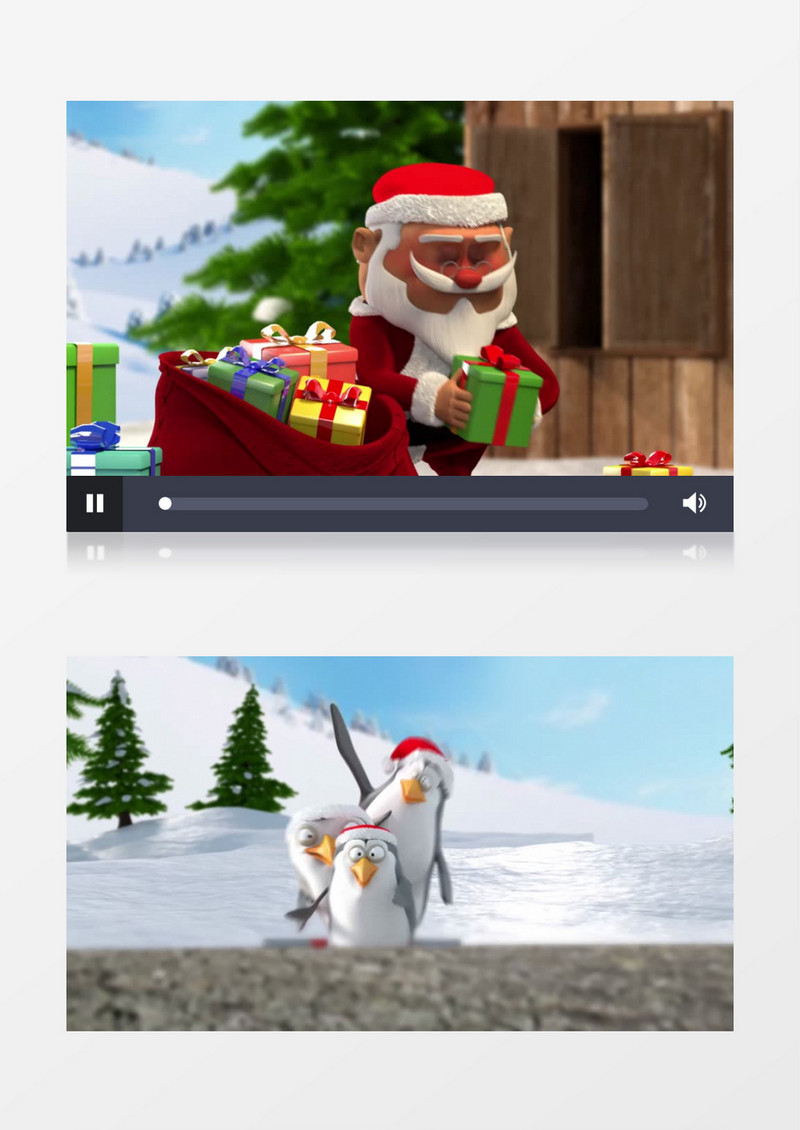 卡通可爱企鹅滑雪圣诞节动画片头ae视频模板