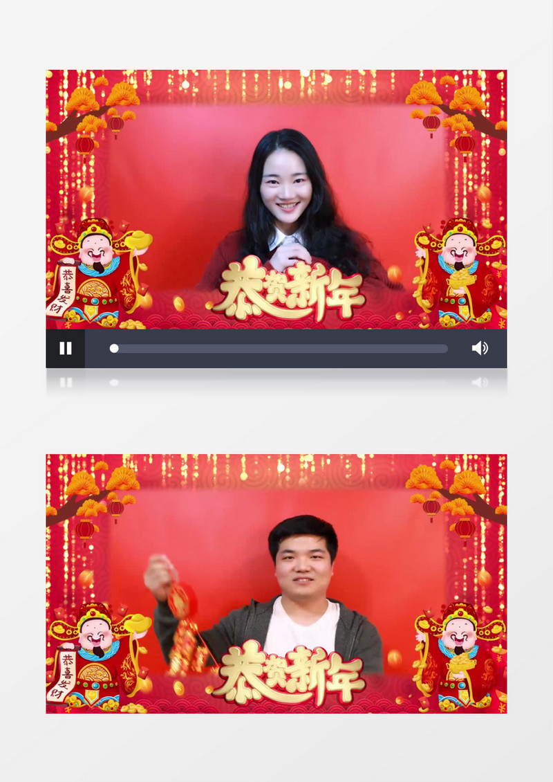 新年红包飘落春节拜年祝福边框视频AE模版