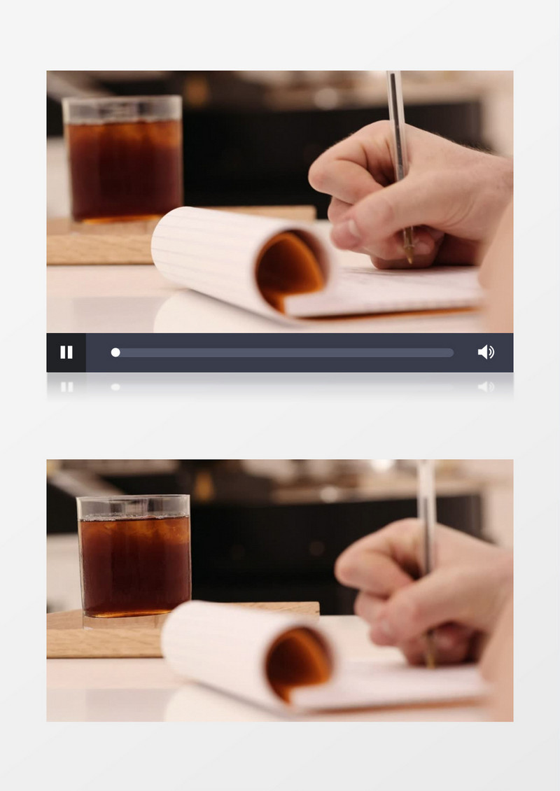 高清实拍一个人在放着咖啡的桌子上写笔记实拍视频素材
