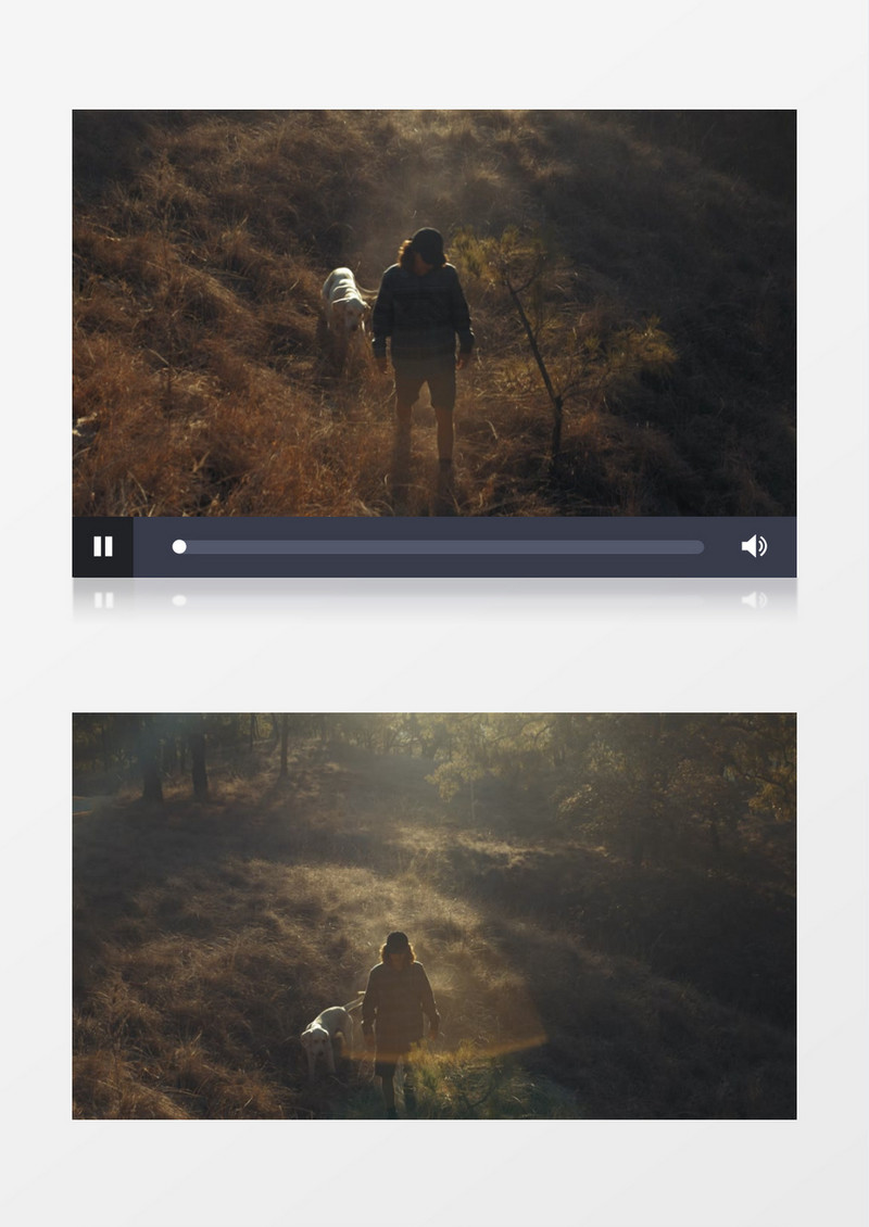 金发男子和他的狗在野外散步实拍视频素材
