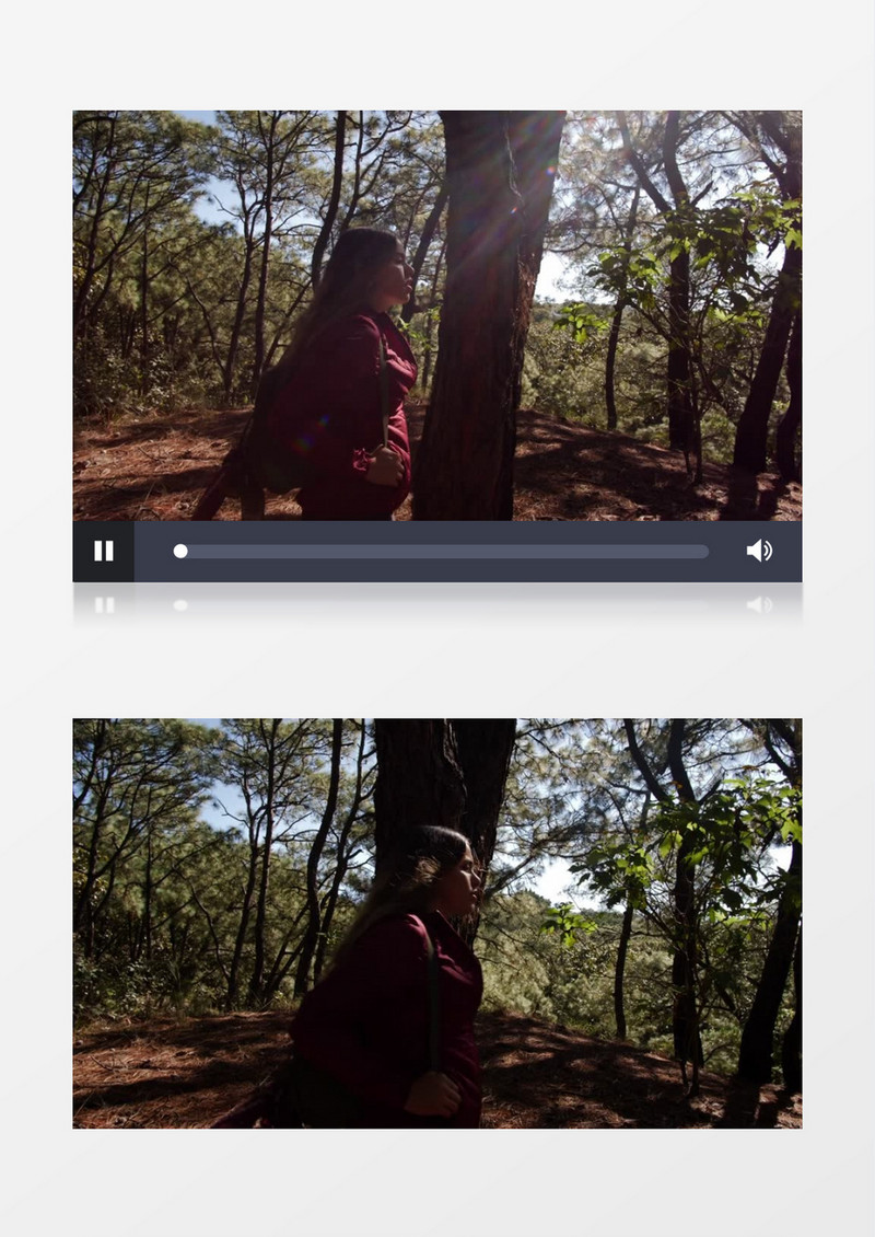 背包女人在树林中行走实拍视频素材