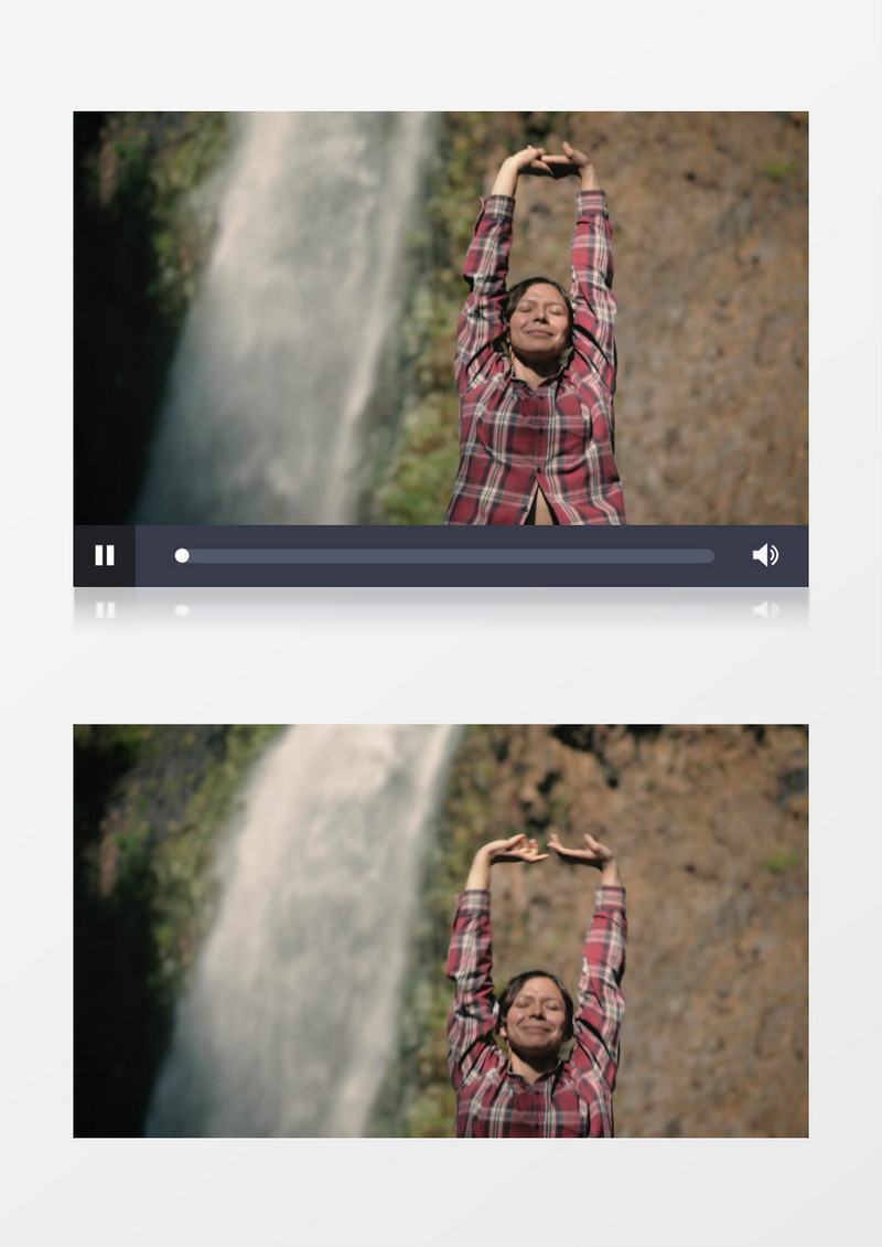 站在瀑布下面的女孩实拍视频素材