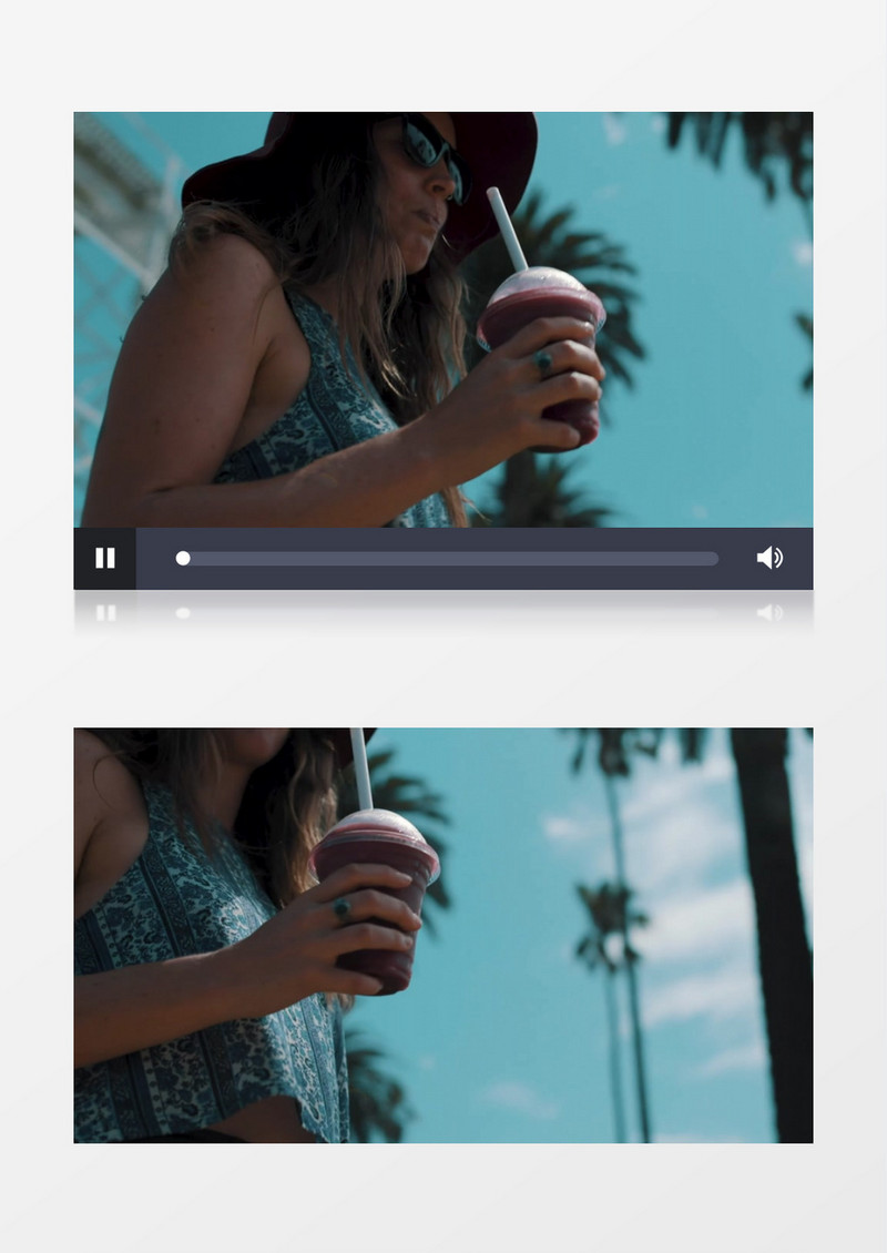 在路边喝西瓜汁的女人实拍视频素材