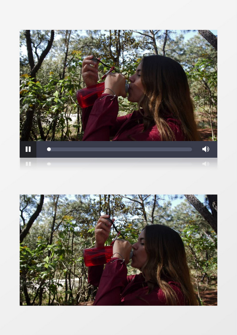 金发女孩在户外拿着水杯喝水实拍视频素材