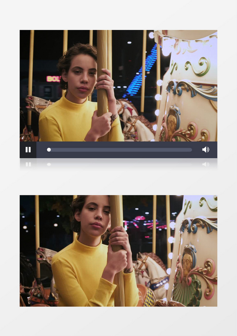 黄衣女孩在坐旋转木马实拍视频素材