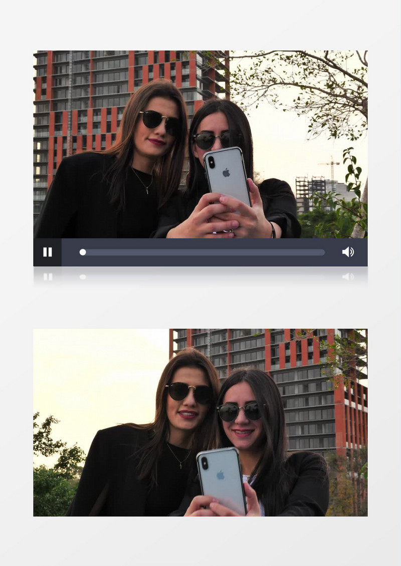 两个戴墨镜的长发女孩在自拍实拍视频素材