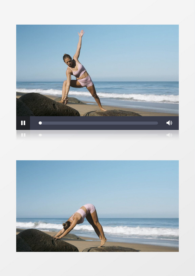身材苗条的女人在海边礁石上做瑜伽实拍视频素材