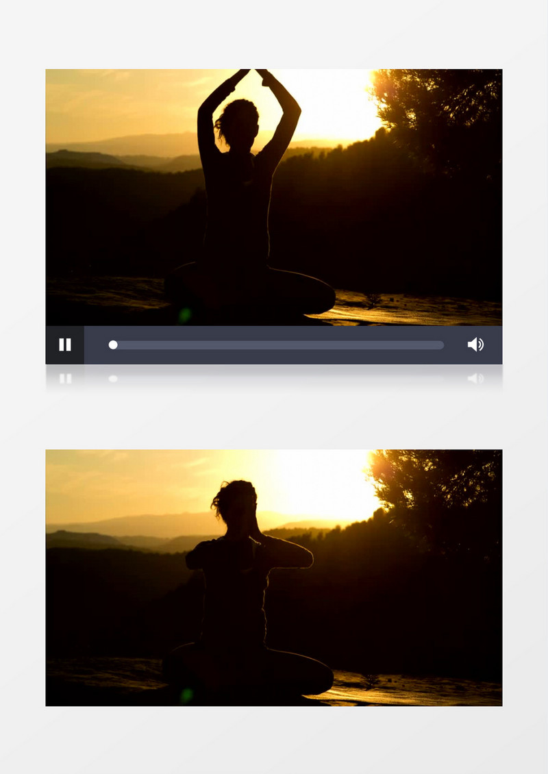 黄昏时刻女人在山顶做瑜伽欣赏晚霞美景实拍风景视频