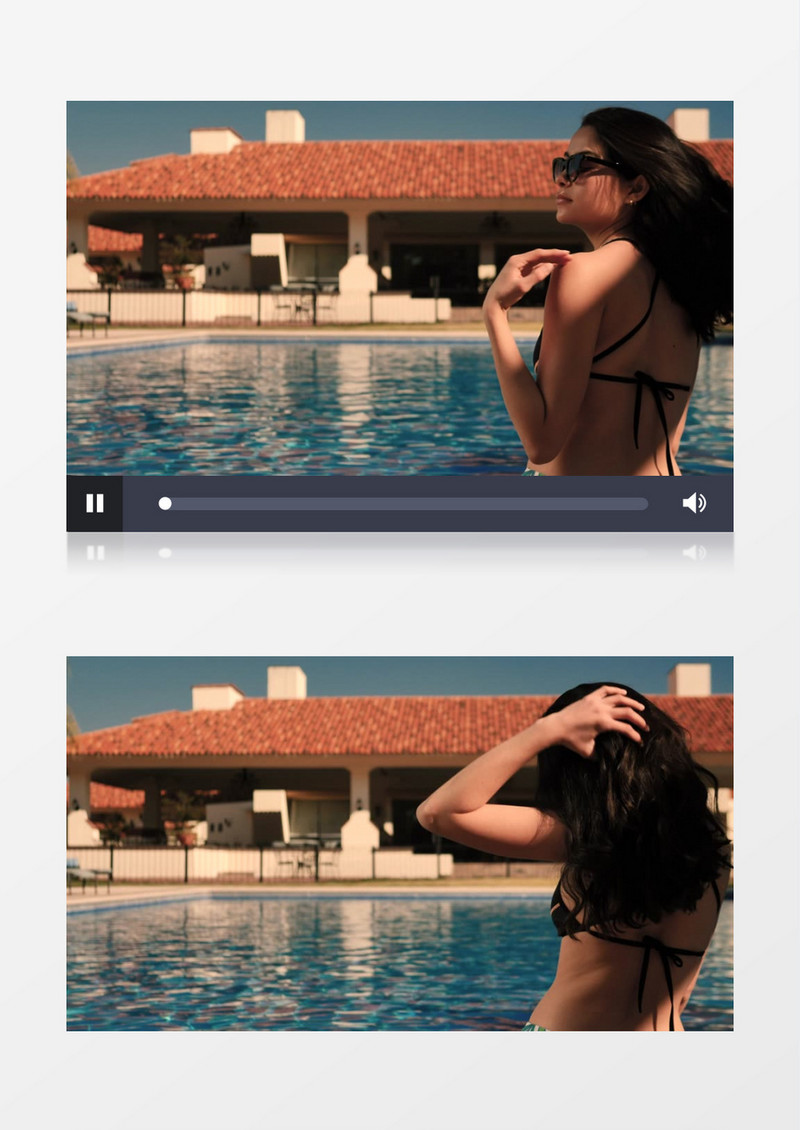 坐在泳池边上抚摸头发的女人实拍视频素材