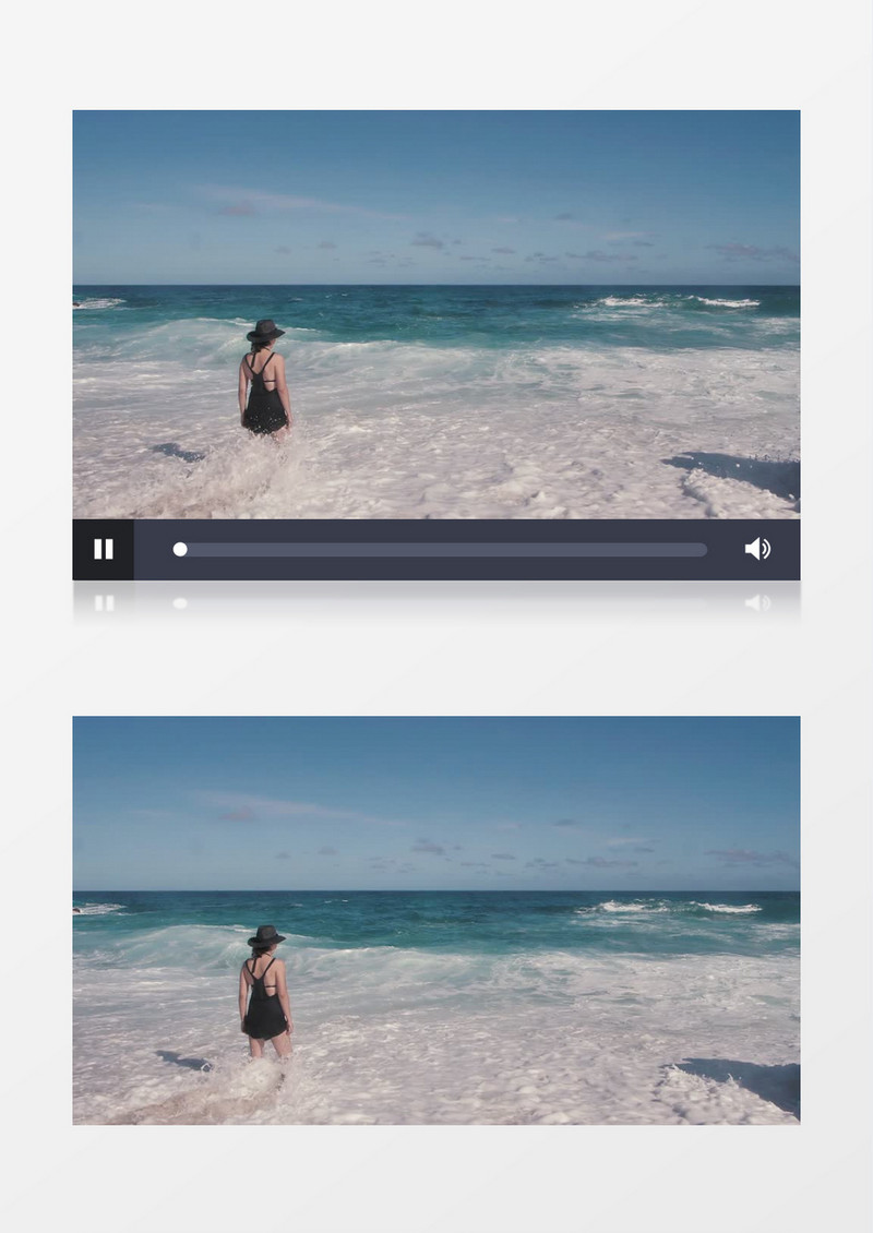 美女站在海水中海浪拍击身体景观实拍视频