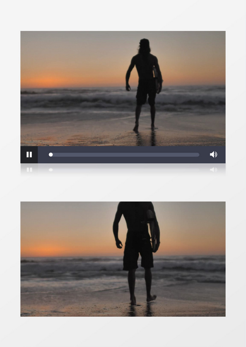 傍晚男人拿着冲浪板海滩实拍视频