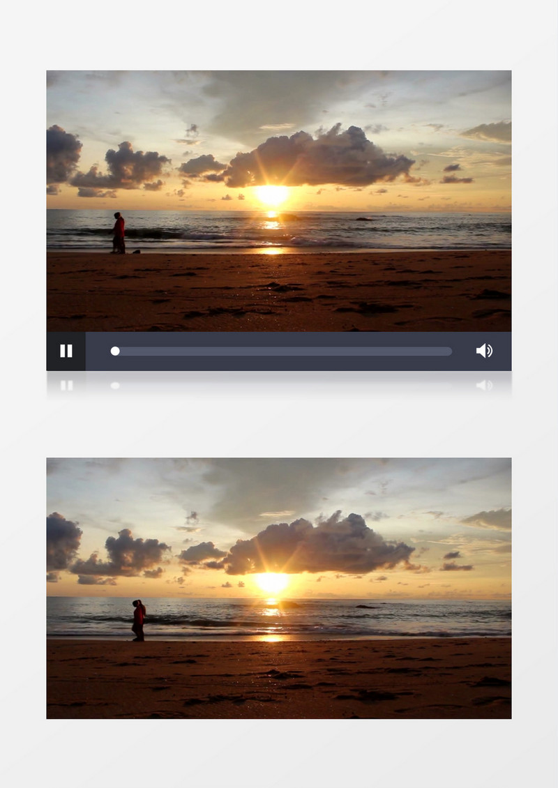 情侣在夕阳下的海边散步实拍视频素材