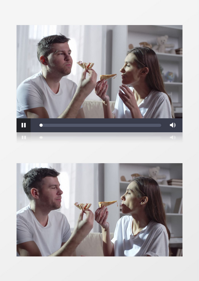 一对情侣在家里吃披萨实拍视频素材