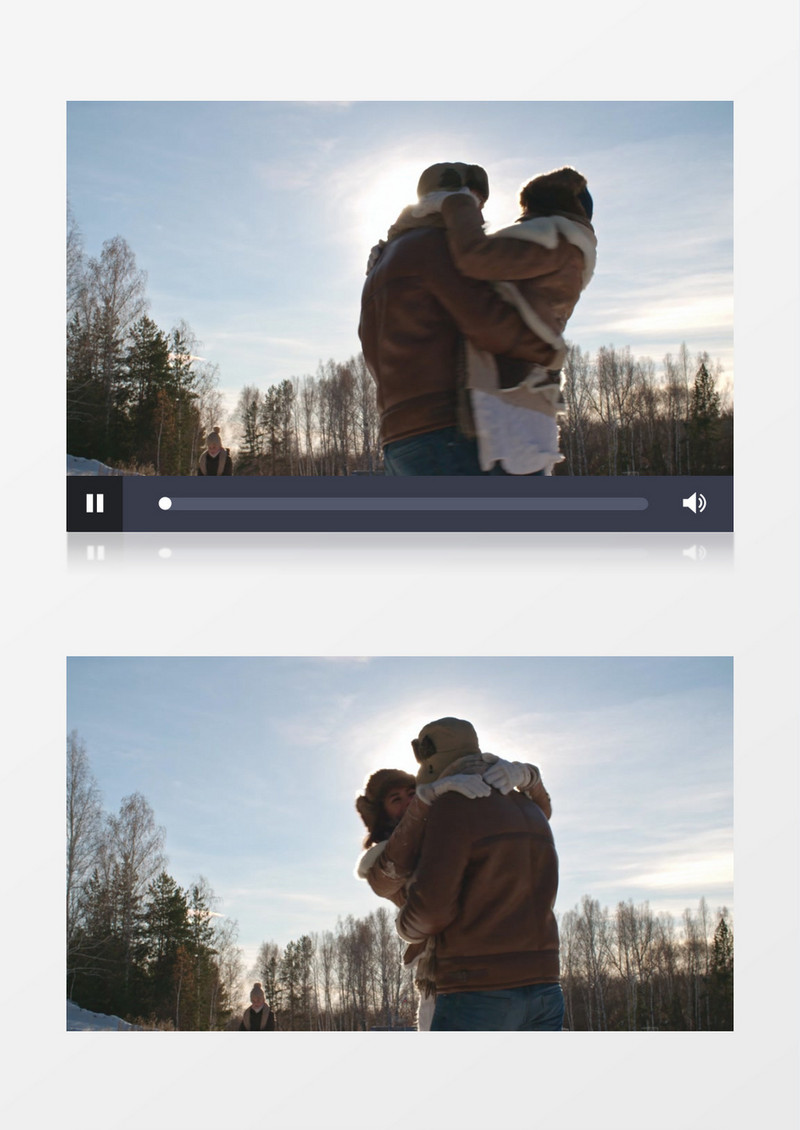 情侣二人在雪地拥抱转圈实拍视频素材