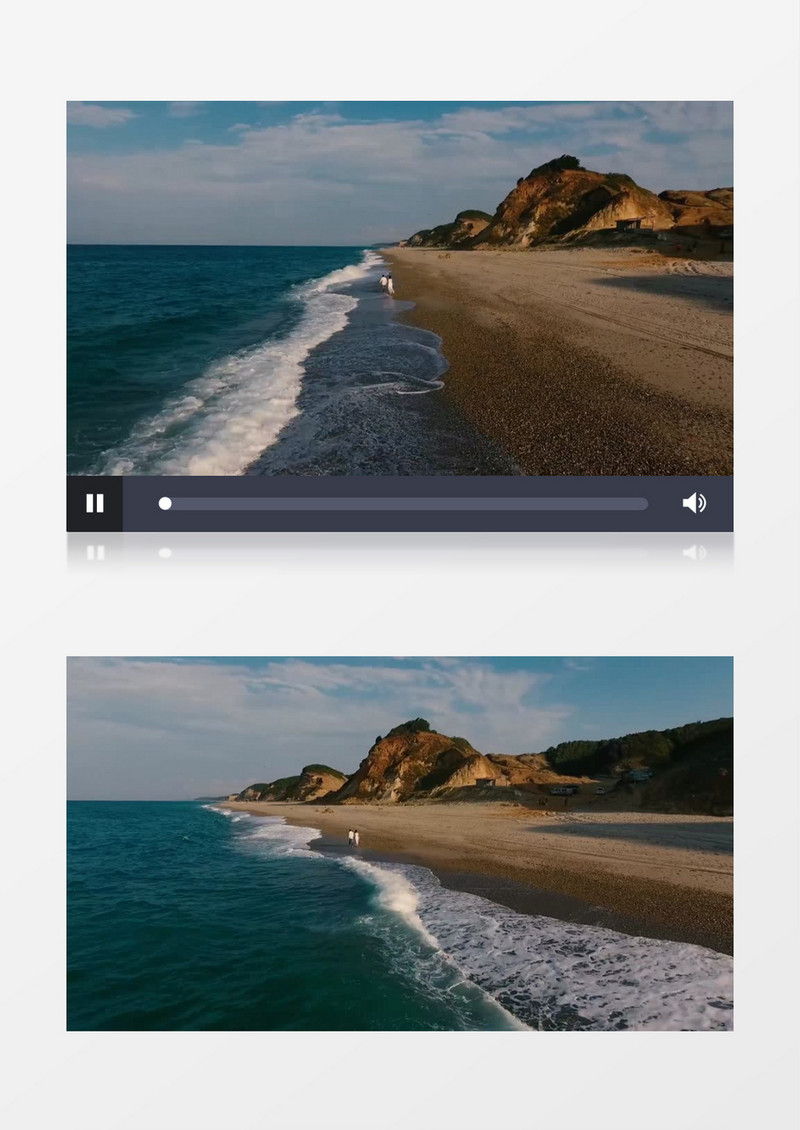 航拍站在海边甜蜜散步的恋人实拍视频素材