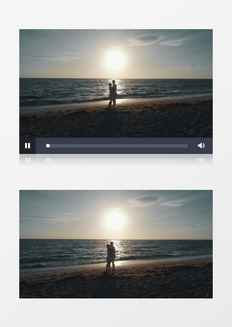航拍在海边拥抱的情侣剪影实拍视频素材