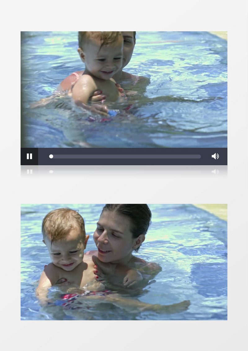 妈妈陪着宝宝在泳池学习游泳实拍视频素材