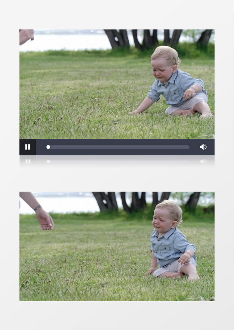 光着脚丫在草地上行走摔倒的宝宝实拍视频素材
