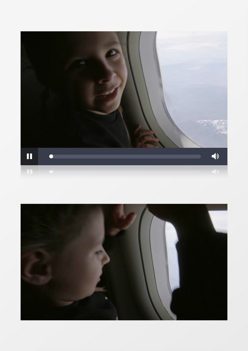 小女孩在飞机上俯瞰地面实拍视频素材