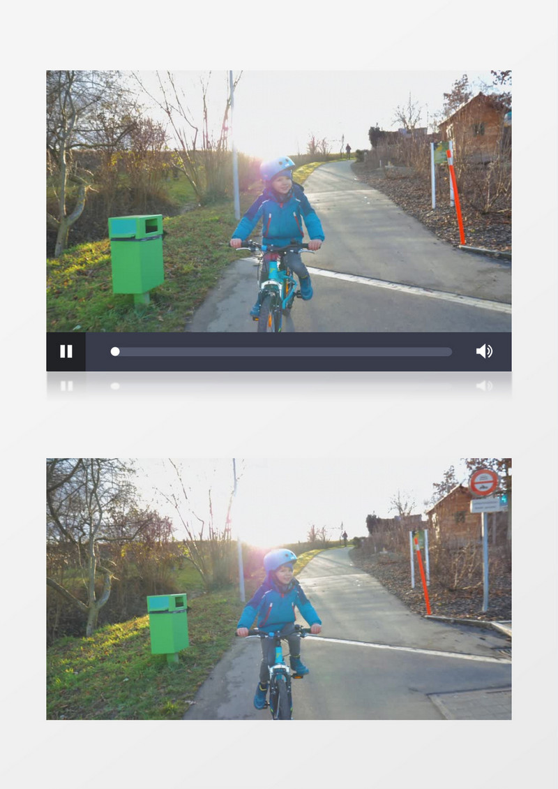 实拍小男孩在骑蓝色的自行车实拍视频素材