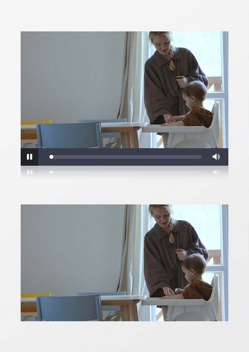 妈妈抱起宝宝放在餐椅上实拍视频素材