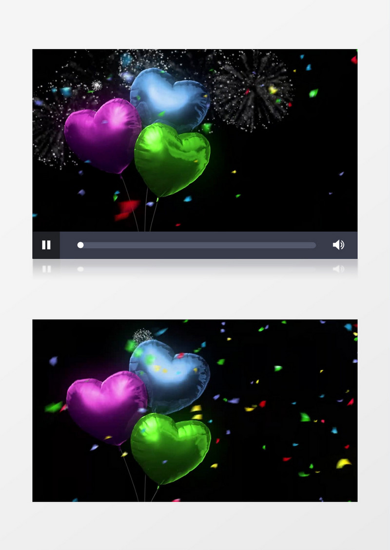 3个爱心气球随着烟花慢慢摆动动态视频素材