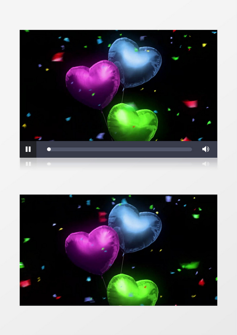 紫色蓝色绿色三个爱心气球慢慢飘起动态视频