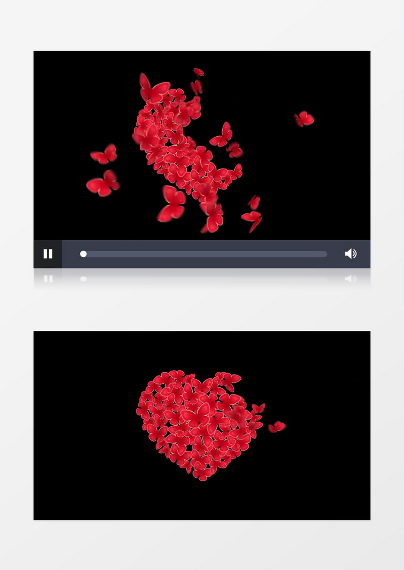 聚集为红色爱心的花蝴蝶缓缓飞散开动态视频元素