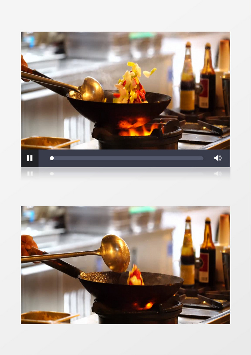 厨师在炒菜往锅里加调料实拍视频素材