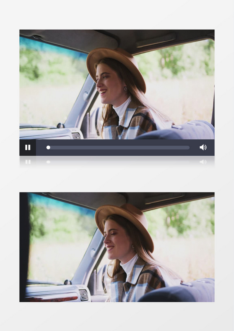 女孩坐在车内戴着帽子微笑实拍视频素材