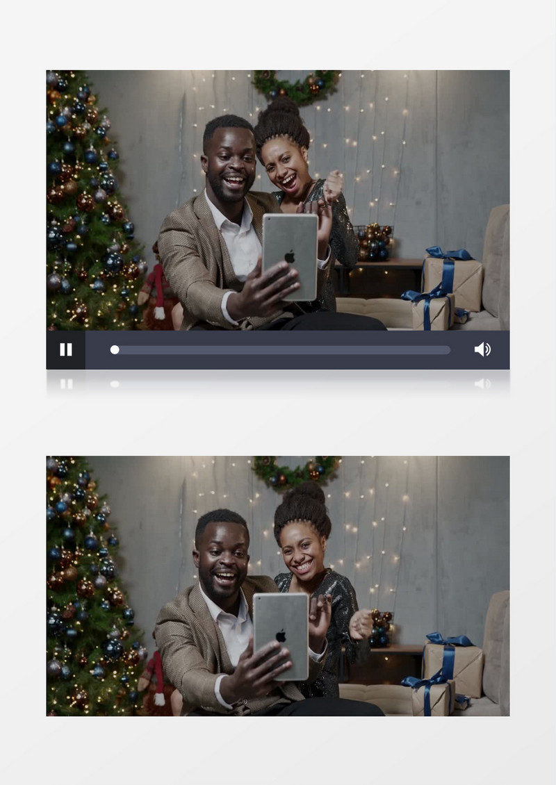 一对黑人夫妇在拿着平板跳舞实拍视频素材